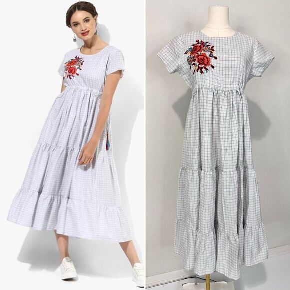 Sangria Embroidered Empire Waist Midi Dress M Boho Cottage Core Prairie - Picture 2 of 11